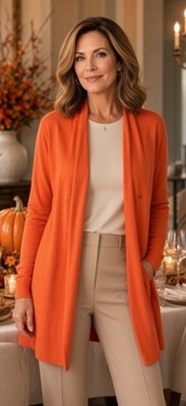 Chico's Orange Open Front Cardigan Sweater Women's L 12-14 Cotton Rayon